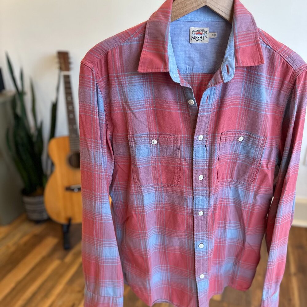 Faherty LS Spring Plaid - Muted Red/Blue - Size S